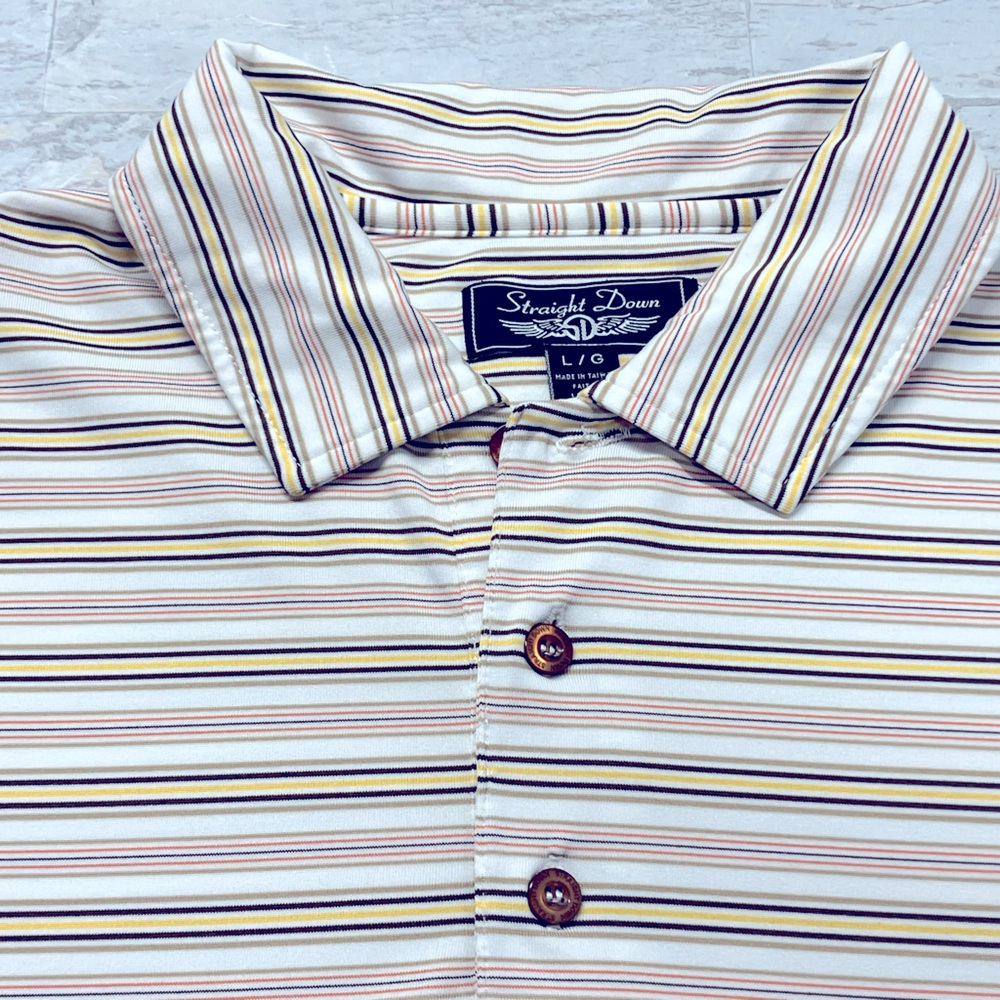 Straight Down Polo Shirt Mens Size Large Golf Performance Stretch Striped Design